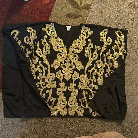 CHICOS Black and Gold Embroidered Kaftan - Picture 2 of 4